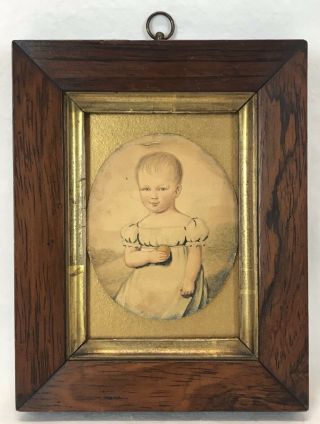 Antique 19th C 1829 Portrait Miniature Painting Young Boy Child Rosewood Frame