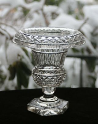 Antique,  Anglo - Irish Cut Glass Rolled Rim Vase