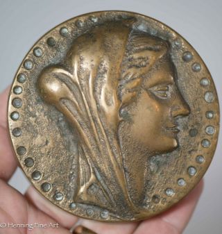Vintage Bronze Female Relief Portrait Plaque,  Unsigned &