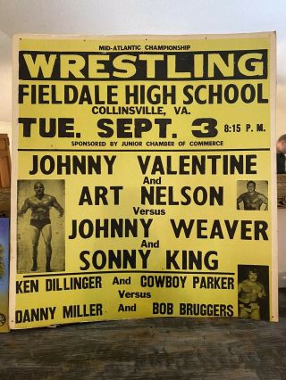 Wrestling Poster Vintage 1975 Mid - Atlantic Championship Pre - Crash Cardboard Orig