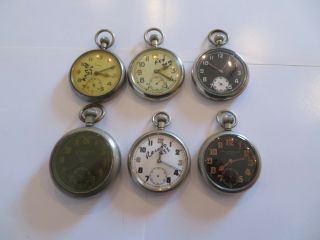 6 Military G.  S.  T.  P Vintage Pocket Watches For Spares And Repairs