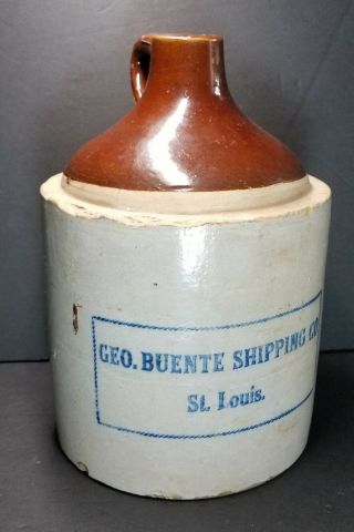 Antique Pre - Prohibition Geo.  Buente Co St.  Louis Stoneware Whisky Jug