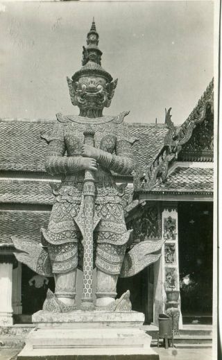 Thailand Siam Bangkok - Wat Phra Keo Giant Gaard Old Real Photo Postcard