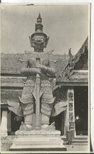 Thailand Siam Bangkok - Wat Phra Keo Giant Gaard old real photo postcard 2