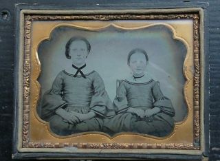 Antique 1/4 Plate Ambrotype Photo Attractive Pretty Young Women Girls 1/2 Case
