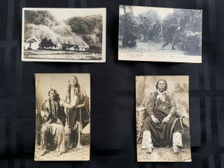 Four Vintage Antique Old Postcards - Native Americans Indians French Dust Storm