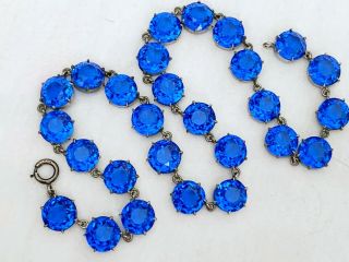 Vintage Antique Art Deco Sterling Crystal Paste Glass Bezel Open Back Necklace