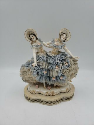 Muller Volkstedt Irish Dresden Porcelain Lace Sisters Figurine Cc3