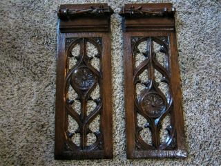 Gothic Oak Church Architectural Panels Victorian Cabinet Carvings Furniture Door