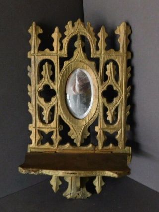 Victorian Vintage Gold Gilt Carved Wood Wall Shelf Display W Shaving Mirror (l)