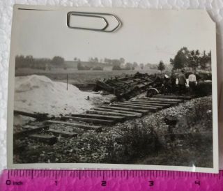 078 Ww2 Orig.  German Photo Destroyed Train Railway 3.  5 X 4.  5 Inch