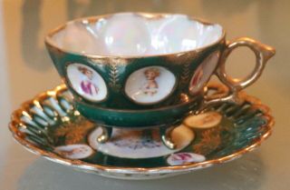 Vintage Lustre Footed Cup with Saucer,  Ladies Portraits,  Royal Sealy China Japan 2