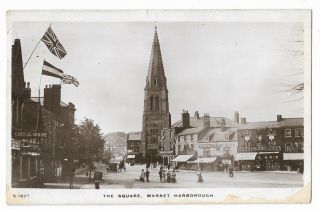 Leicestershire Market Harborough The Square Real Photo 1910vintage Postcard 17.  1