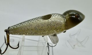 Vintage Rare Creek Chub Jigger 4118 Fishing Lure Wood Glass Eyes Silver Flash