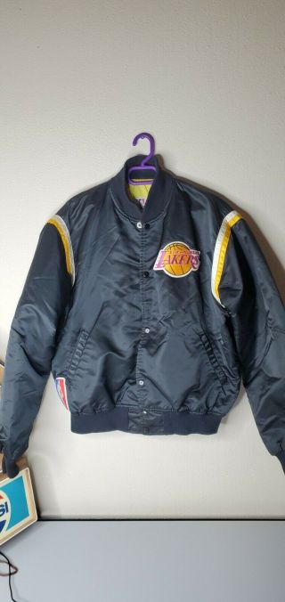 Vintage Los Angeles Lakers Starter Satin Bomber Jacket Size L Nba Basketball