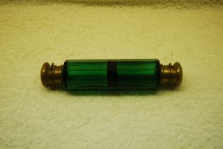 Victorian Green Cut Glass Double Ended Perfume Bottle 1880 
