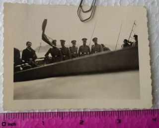 073 Ww2 Orig.  Photo German Officers On Boat Lady 3 X 4 Inch