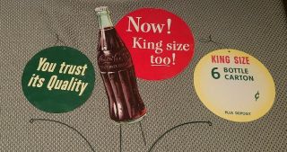 Vintage Coca Cola Double Sided Cardboard Metal Bottle Topper Store Display Sign