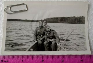 073 Ww2 Orig.  Photo German Soldiers On Boat Ranks 3 X 4.  5 Inch