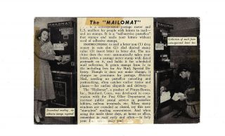 Vintage - The Mailomat Instructional Postcard Pitney - Bowes Postage Meter Co 1948