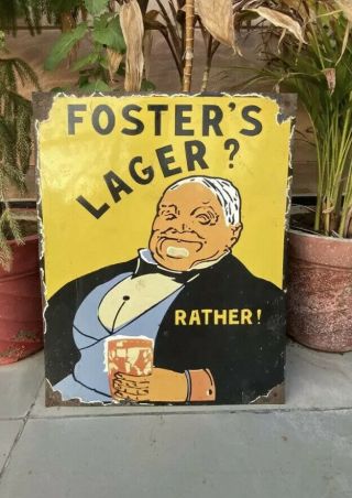 Vintage Old Foster’s Lager Beer Adv Enamel Porcelain Sign Board