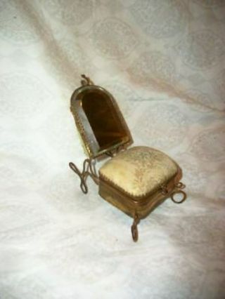 19th C.  French Bronze Ormolu Mirror Pocket Watch Holder Jewelry Casket Chair