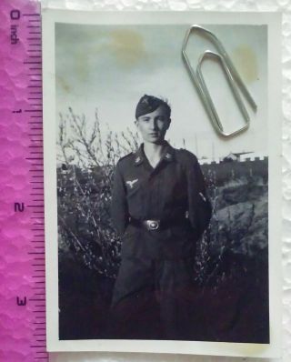 Ww2 Orig.  Photo German Soldier Luftwaffe Uniform Belt Cap Ranks 2.  5 X 3.  5 Inch