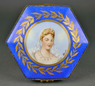 Fine Antique French Sevres Porcelain Miniature Portrait Painting Box J.  Perrot