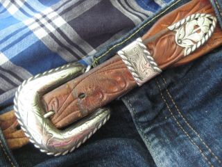Vintage Hollywood Saddlery Sterling Ranger Belt & Buckle Set - Rare Filigree Tip