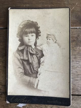 Antique Victorian Cabinet Card Little Girl With Her Doll