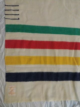 Vintage Hudson Bay 4 Point 100 Wool Blanket Made In England 84 " X 76 " Ec