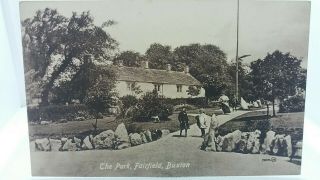Old Postcard Family Enjoy A Walk In The Park At Fairfield Buxton With Dog C1920