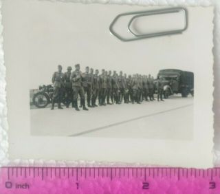Ww2 Orig.  Photo German Soldiers Motorcycle Truck Uniforms Ranks Caps 2.  5 X 3 In