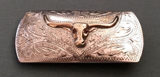 Vintage Ricardo American Sterling Silver 10k Gold Ruby Eyed Longhorn Belt Buckle