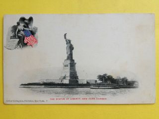 Cpa Old Postcard Usa York Harbor The Statue Of Liberty Drapeau Flag