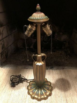 Antique Art Deco Dual Light Heavy Lamp Base For Slag Or Reverse Painted Shade