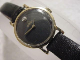 Vintage 14k Gold Antique Art Deco Modernist Lady Omega Diamond Dial Watch