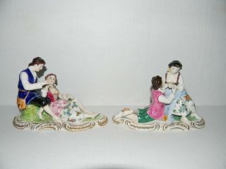 Two Antique Dresden Figures Romantic Man Laying With Woman
