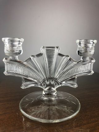 Antique 20s ART DECO DEPRESSION GLASS TWO STICK CANDLE HOLDER PAIR 3