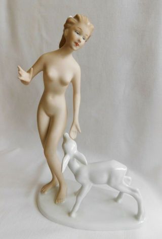 Wallendorf Nude Lady With Fawn Deer Figurine