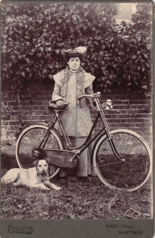 Antique Cabinet Photograph – Edwardian Lady With Bicycle – Hastings
