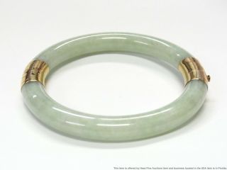 Vintage Celadon Green Jadeite Bracelet 1940s Chinese Round Hinged Bangle 7inch