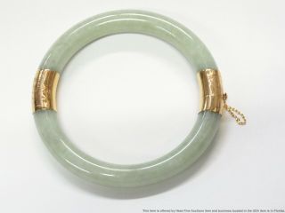 Vintage Celadon Green Jadeite Bracelet 1940s Chinese Round Hinged Bangle 7inch 2