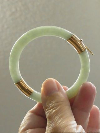 Vintage Celadon Green Jadeite Bracelet 1940s Chinese Round Hinged Bangle 7inch 6