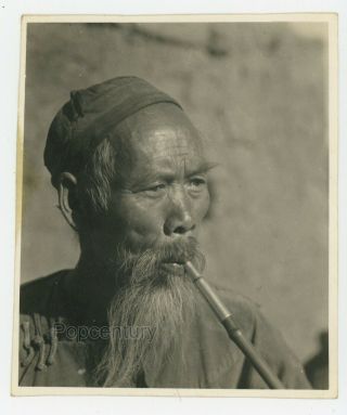 Photograph Ww2 China Cbi Kunming Old Man With Pipe Army 907th Engineers Hq Photo