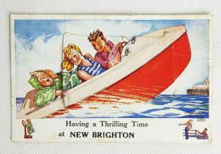 Vintage Postcard Valentines Pullout Brighton Boat Posted 1949