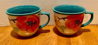 Set Of 2 The Pioneer Woman Mug Poppy Floral Turquoise 16 Oz Stoneware