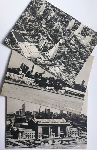 3 Vintage Jumbo Postcards,  Kansas City Missouri.  Airport,  Union Station,  Aerial