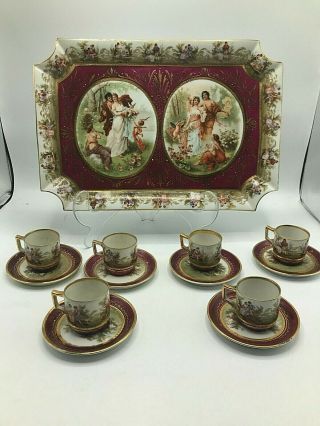 Royal Vienna Style Set Of 6 Demitasse Cups And Saucers With Tray (ct)