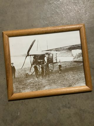 Antique Framed Photo Early Airplane With Group Of Young Boys